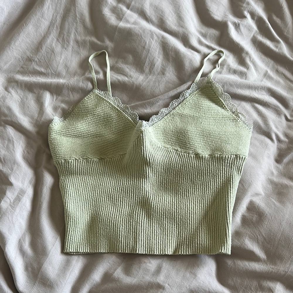 La Hearts Light Green Ribbed Tank Top